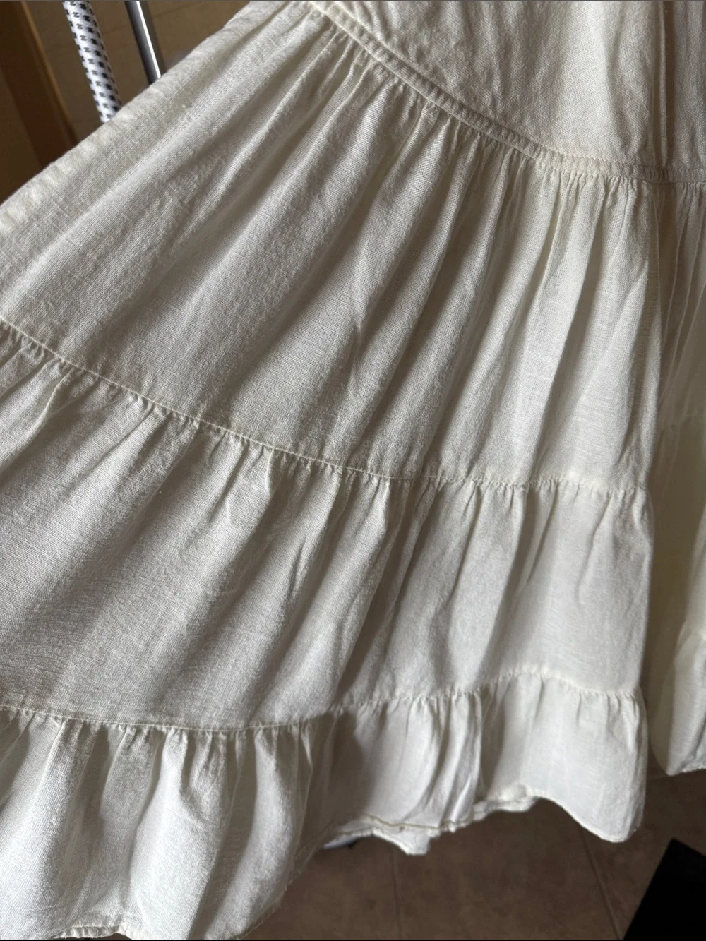 Free People Intimately Ivory Linen Blend Tiered Mini Dress Medium Cottagecore